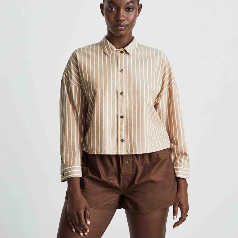 Everlane The Woven P.J. Top Cotton Brown White Stripes multiple sizes - Picture 2 of 6